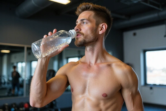 Uomo che beve acqua fresca dopo l'allenamento