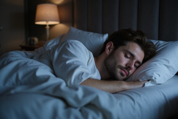 Uomo che dorme profondamente in un letto confortevole
