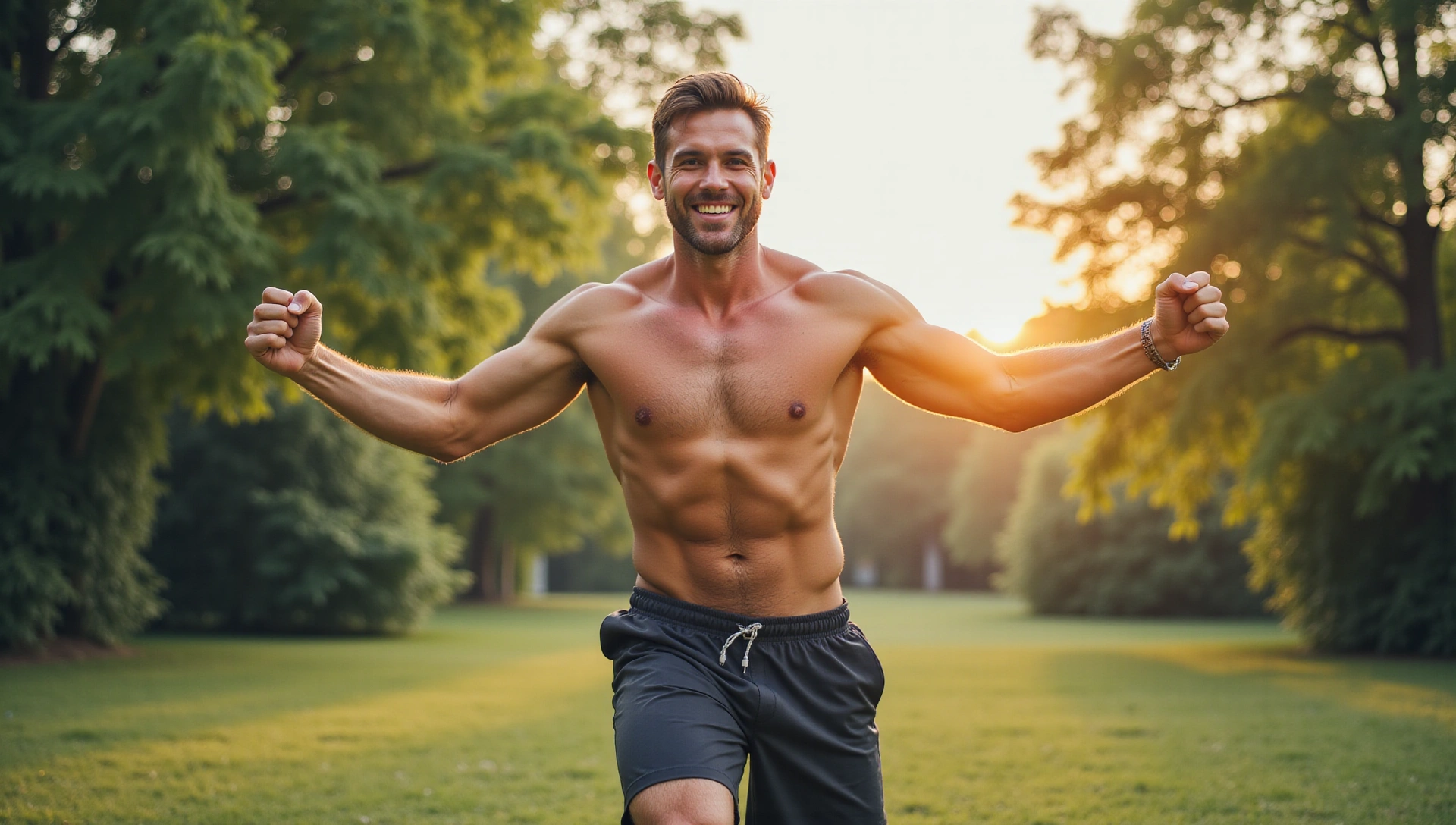 Uomo energico che si allena all'aperto, simbolo di vitalità maschile