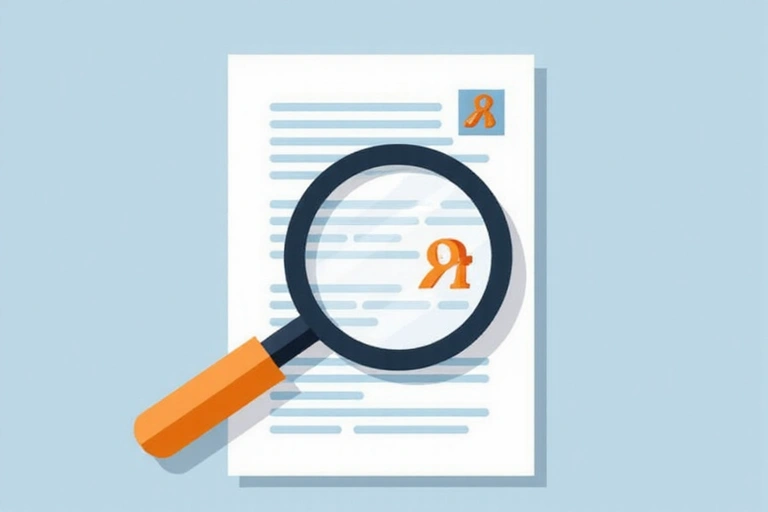 Lente d'ingrandimento che esamina un documento con errori evidenziati